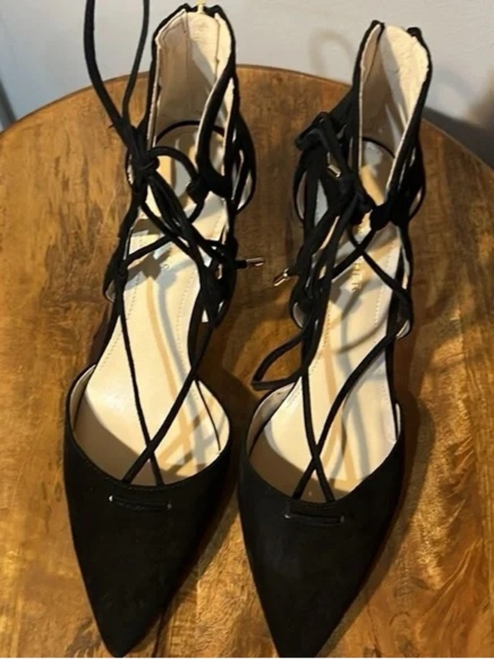 Black Lace-Up Pointed Toe Women's Heels